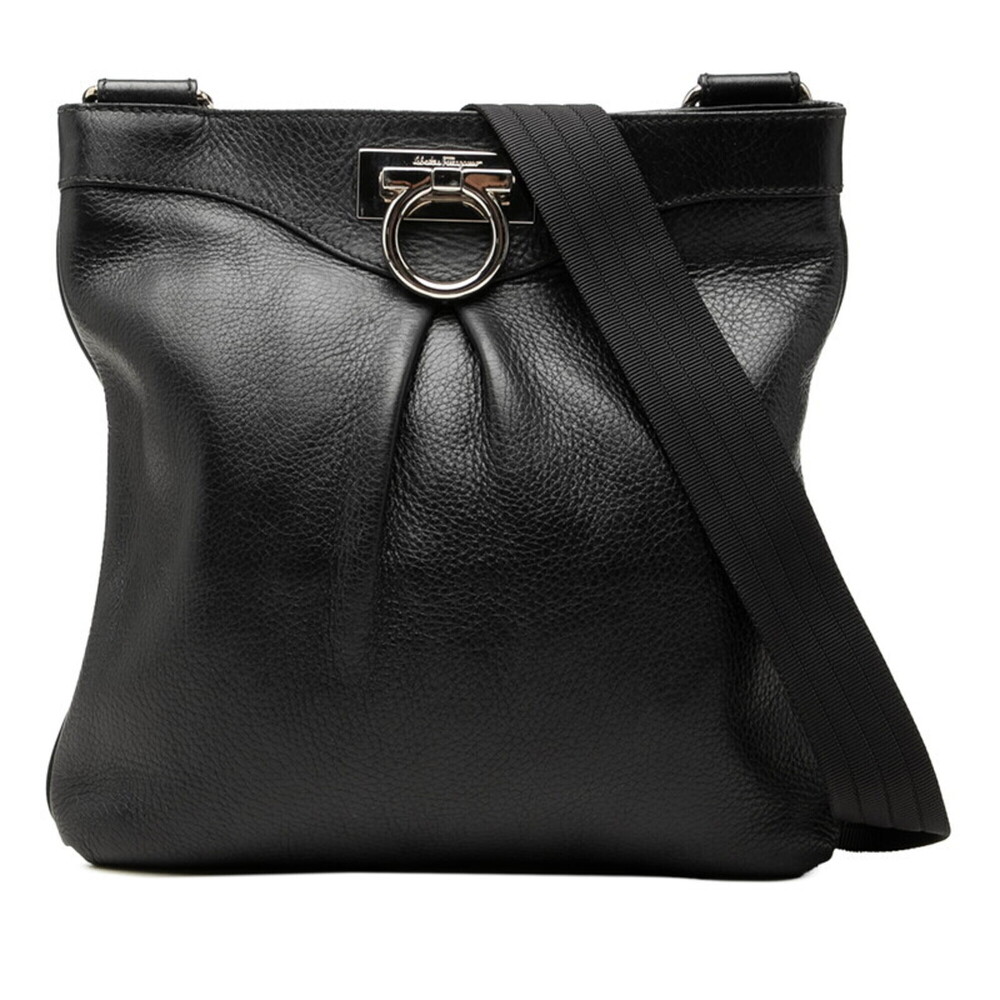 Salvatore Ferragamo Gancini Crossbody Shoulder Bag AU-21 B499 Black Leather W...
